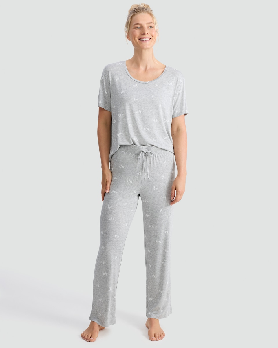 image 1 of F&F Tree Print Drawstring Pyjama Bottoms in Grey