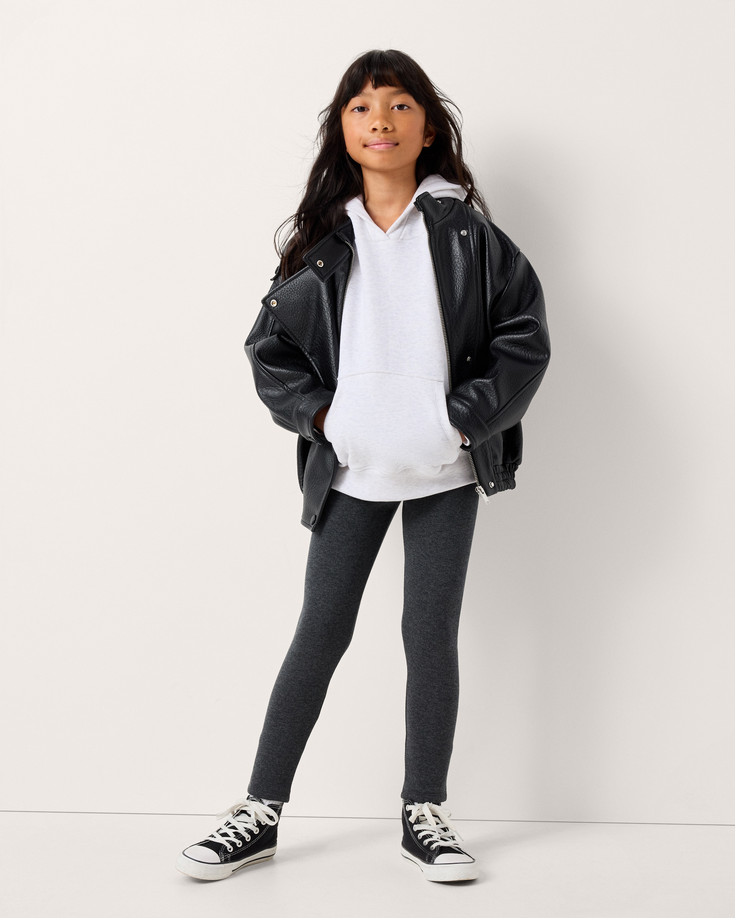 F&F Girls Fleece Lined Leggings in Grey