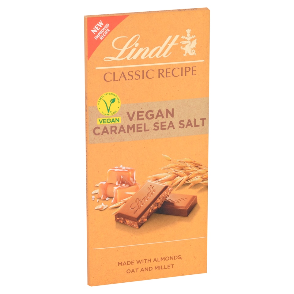 image 1 of Lindt Classic Vegan Caramel Sea Salt Chocolate Bar 100G
