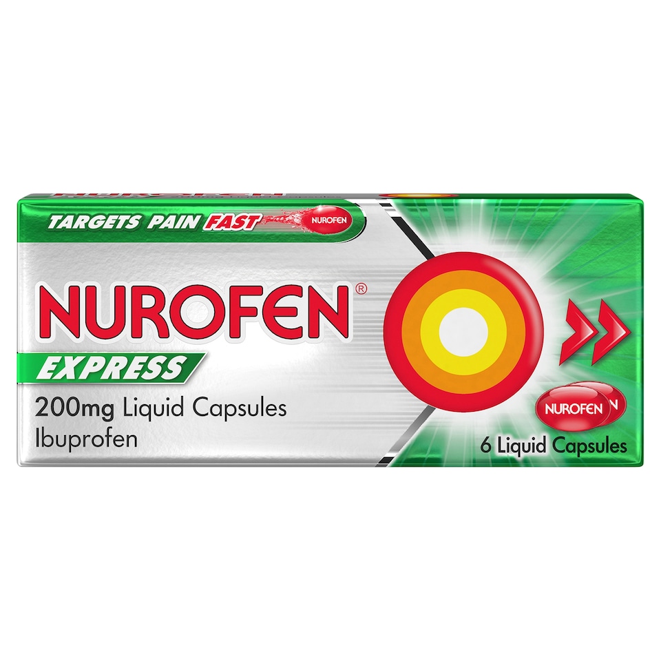 image 1 of Nurofen Express Pain Relief Ibuprofen 200mg Liquid Caplets 6 Pack