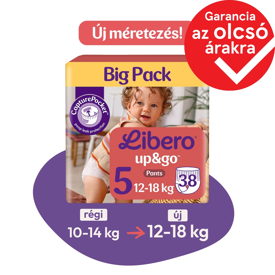 Libero Up&Go Big Pack bugyipelenka, méret: 5, 12-18 kg, 38 db  1. kép