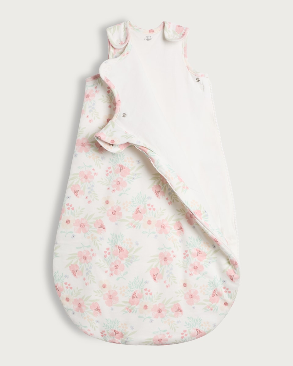 image 1 of F&F Baby Pure Cotton Floral 2.5 Tog Sleeping Bag in Pink