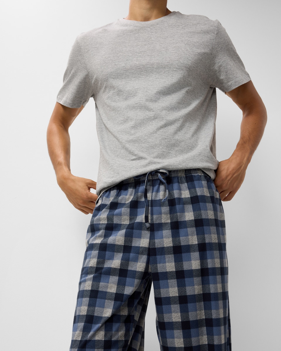 image 1 of F&F Checked Bottoms Pyjama Set in Grey