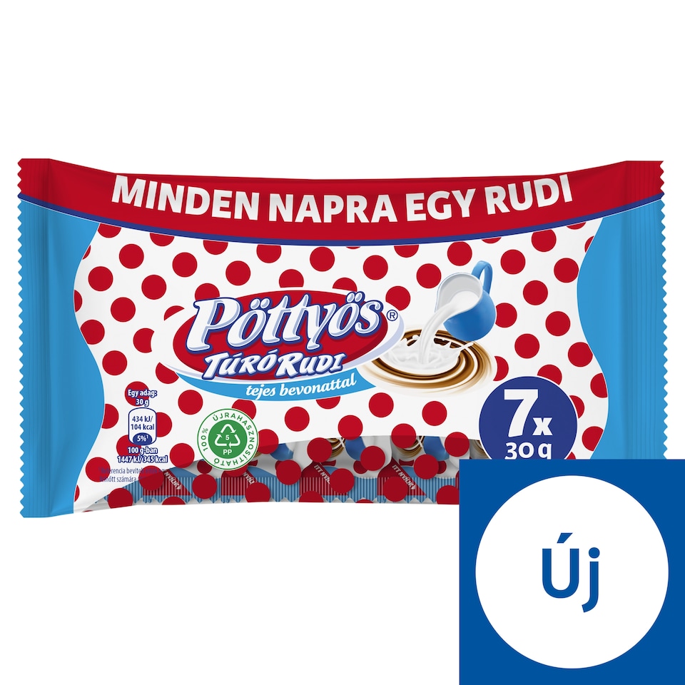 Pöttyös Túró Rudi natúr túródesszert tejes bevonattal 7 x 30 g (210 g)