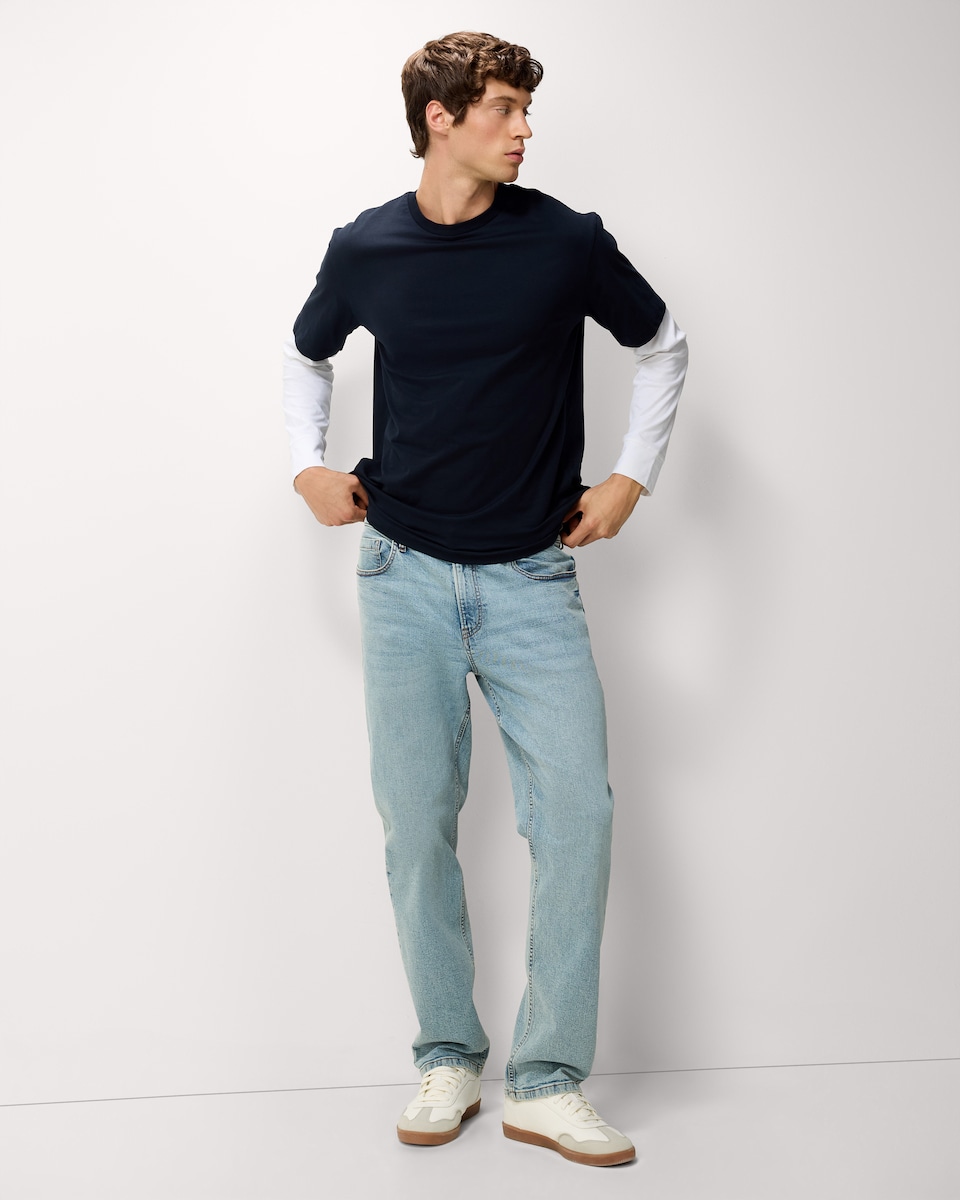 image 1 of F&F Pure Cotton Double Layered T-Shirt in Navy