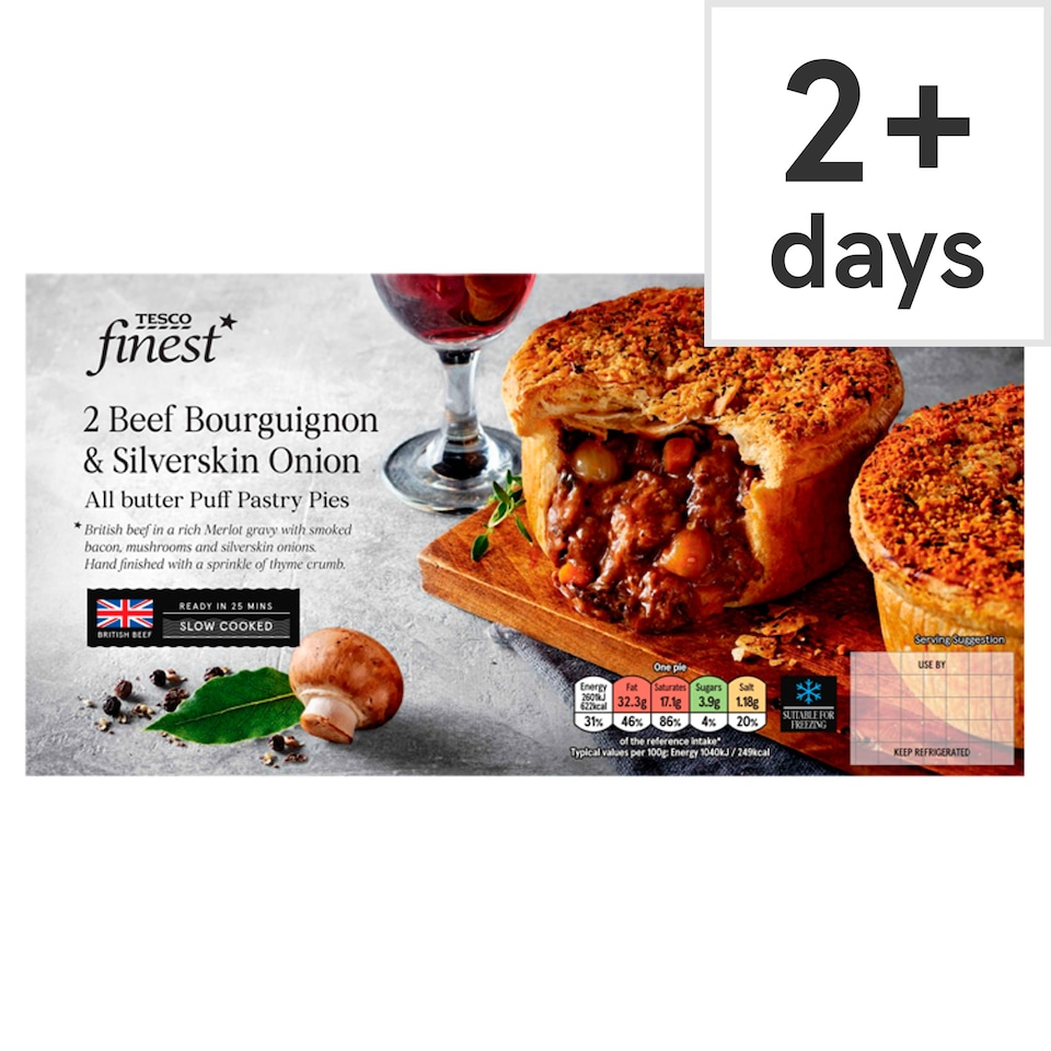 Tesco Finest 2 Beef Bourguignon & Silverskin Onion Pies 500g