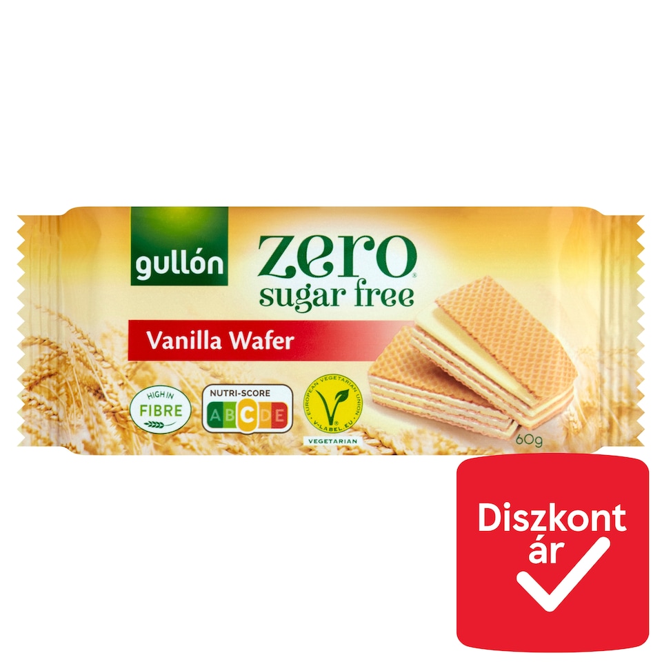 Gullón Zero vanília ízesítésű krémmel töltött ostya édesítőszerrel, cukormentes 60 g  1. kép