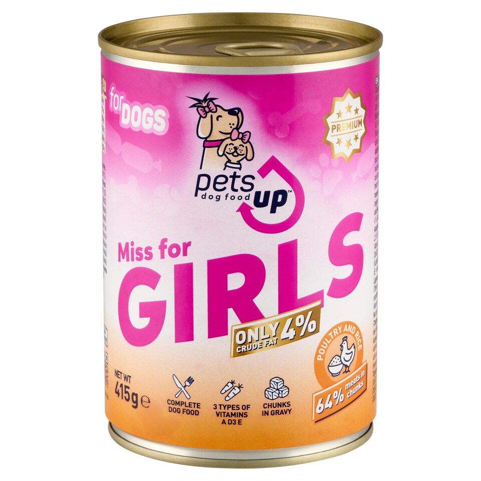 PetsUp Miss for Girls nedves állateledel felnőtt kutyáknak baromfival és rizzsel, szószban 415 g  1. kép