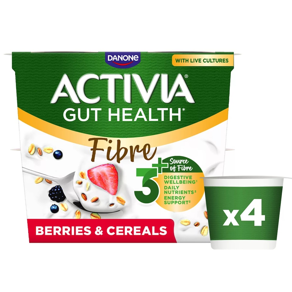 image 1 of Activia Fibre Red Berries & Cereals Gut Health Yoghurt 4x115g