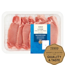 Tesco Thin Cut Pork Loin Steaks 6 Pack 600G