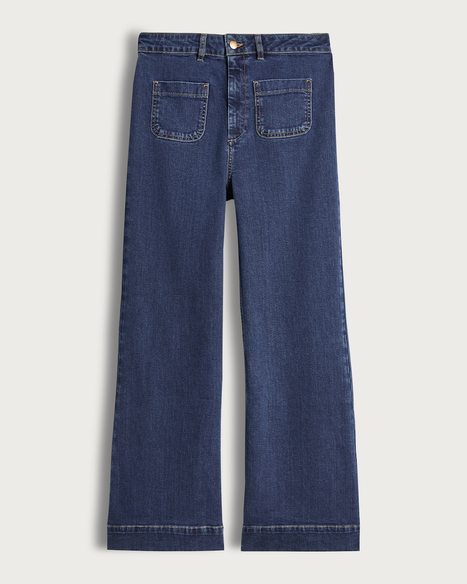 image 1 of The F&F Edit Patch Pocket Flared Jeans in Blue