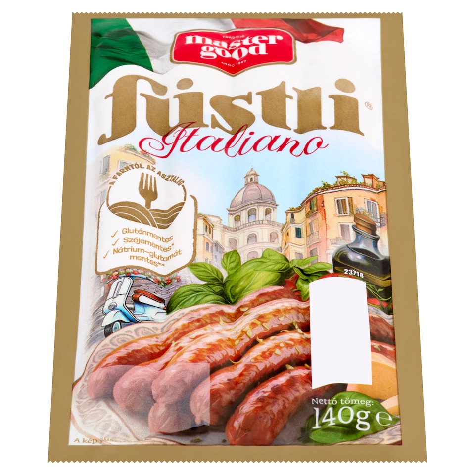 Master Good Füstli Italiano parmezán sajtos, füst ízesítésű virsli csirkehúsból 140 g  1. kép