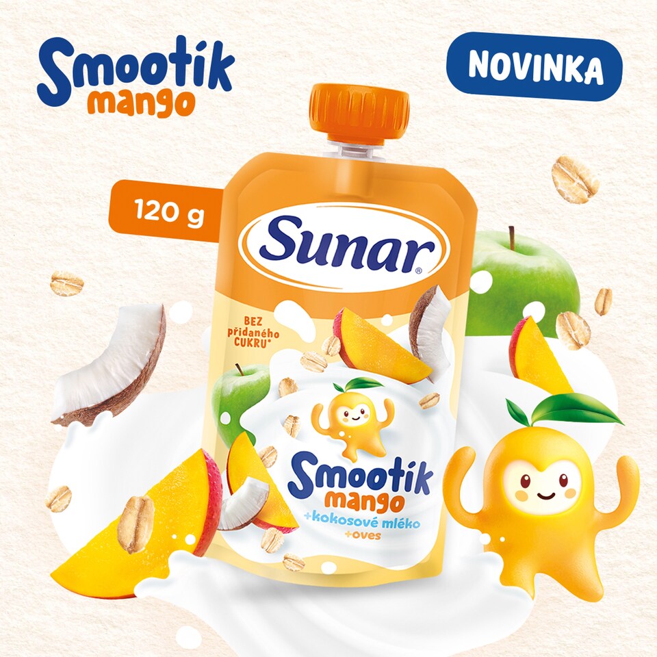 image 1 of Sunar Smootík detská kapsička mango, kokosové mlieko, ovsené vločky 12m+, 120 g