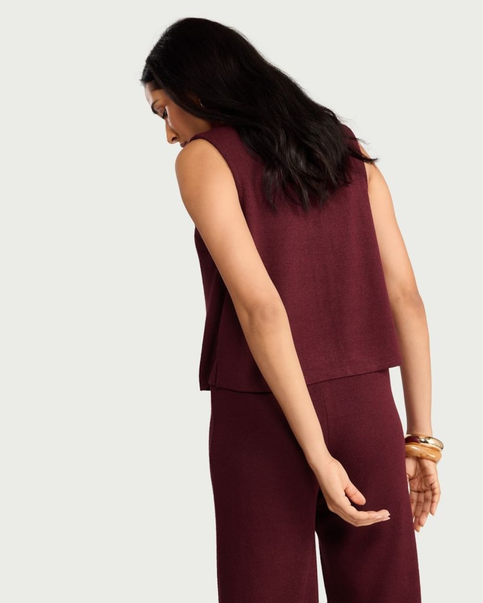 image 1 of F&F Striped Tie Front Co-ord Top in Burgundy