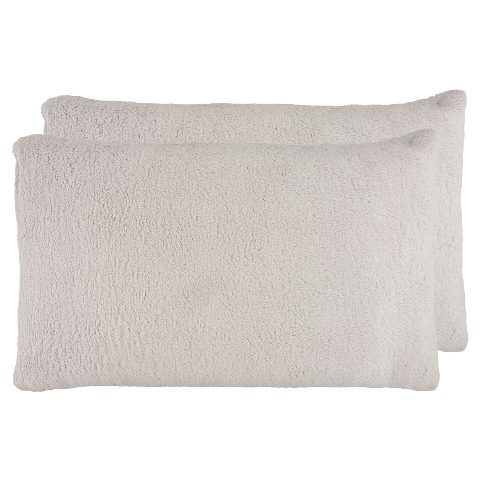 F&F Home Bedding Silver Teddy Fleece Pillow Case Pair