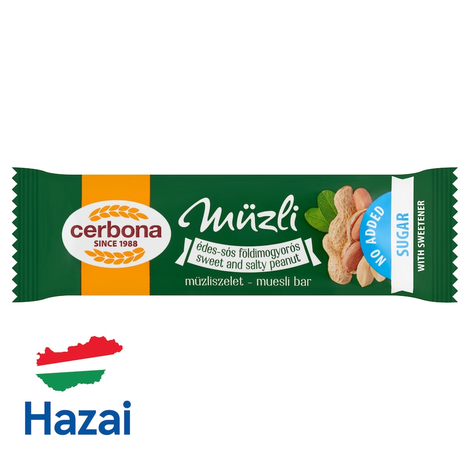 Cerbona Müzli édes-sós földimogyorós müzliszelet cukor hozzáadása nélkül, édesítőszerrel 20 g  1. kép