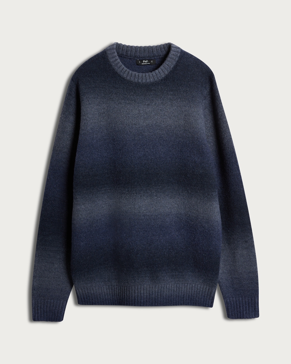 image 1 of F&F Knitted Ombre Pattern Jumper with Wool in Navy