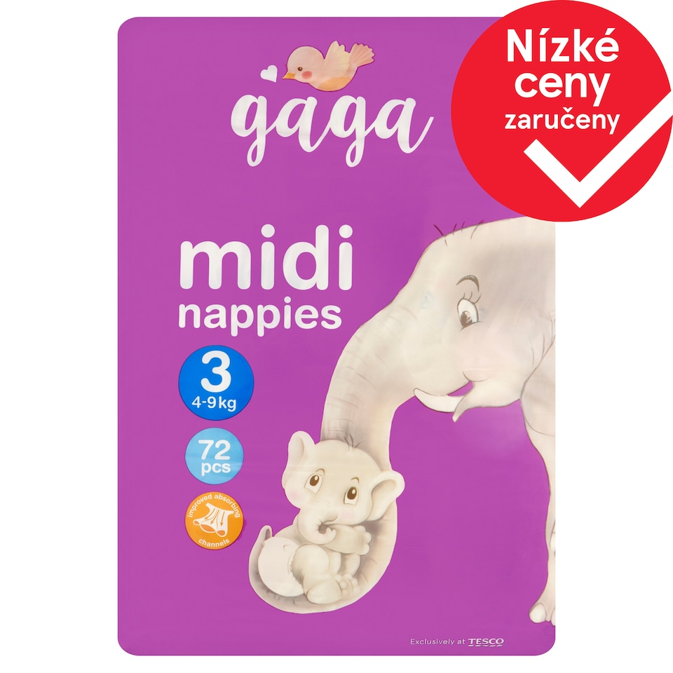 Obrázek 1 pro produkt Gaga Pleny 3 Midi 4-9 kg 72 ks