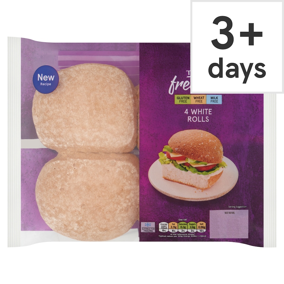 Tesco Free From White Rolls 4 Pk