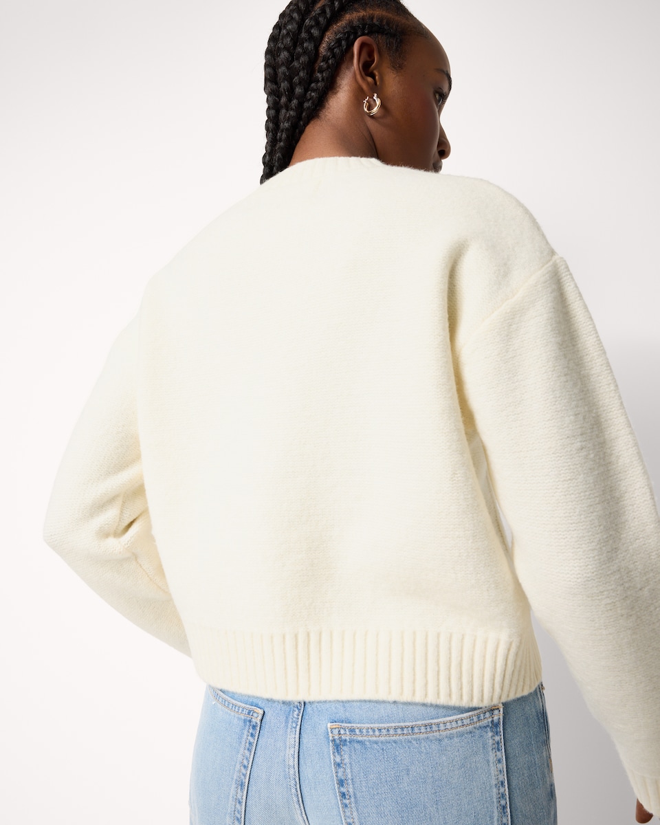 image 1 of Christmas Cable Knit Embroidered Jumper in Cream