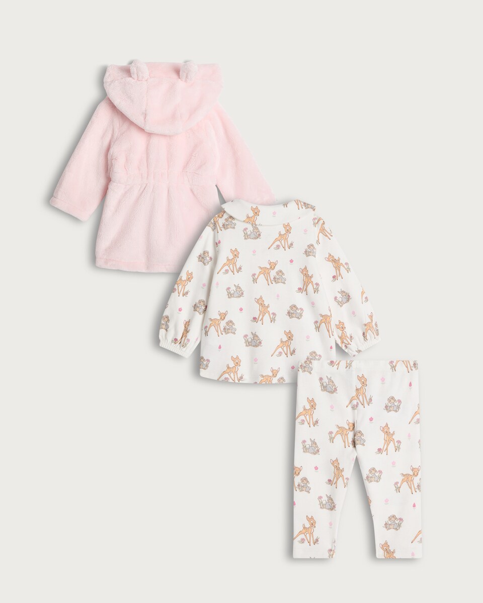 image 1 of Disney Bambi 3-Piece Robe and Pyjama Set in White