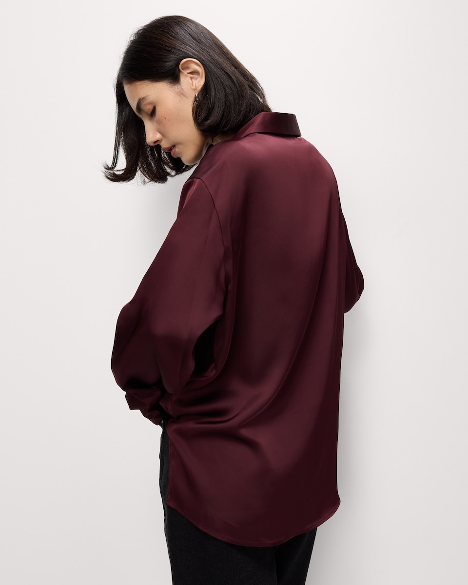 image 1 of F&F Satin Collared Oversized Co-ord Shirt in Red