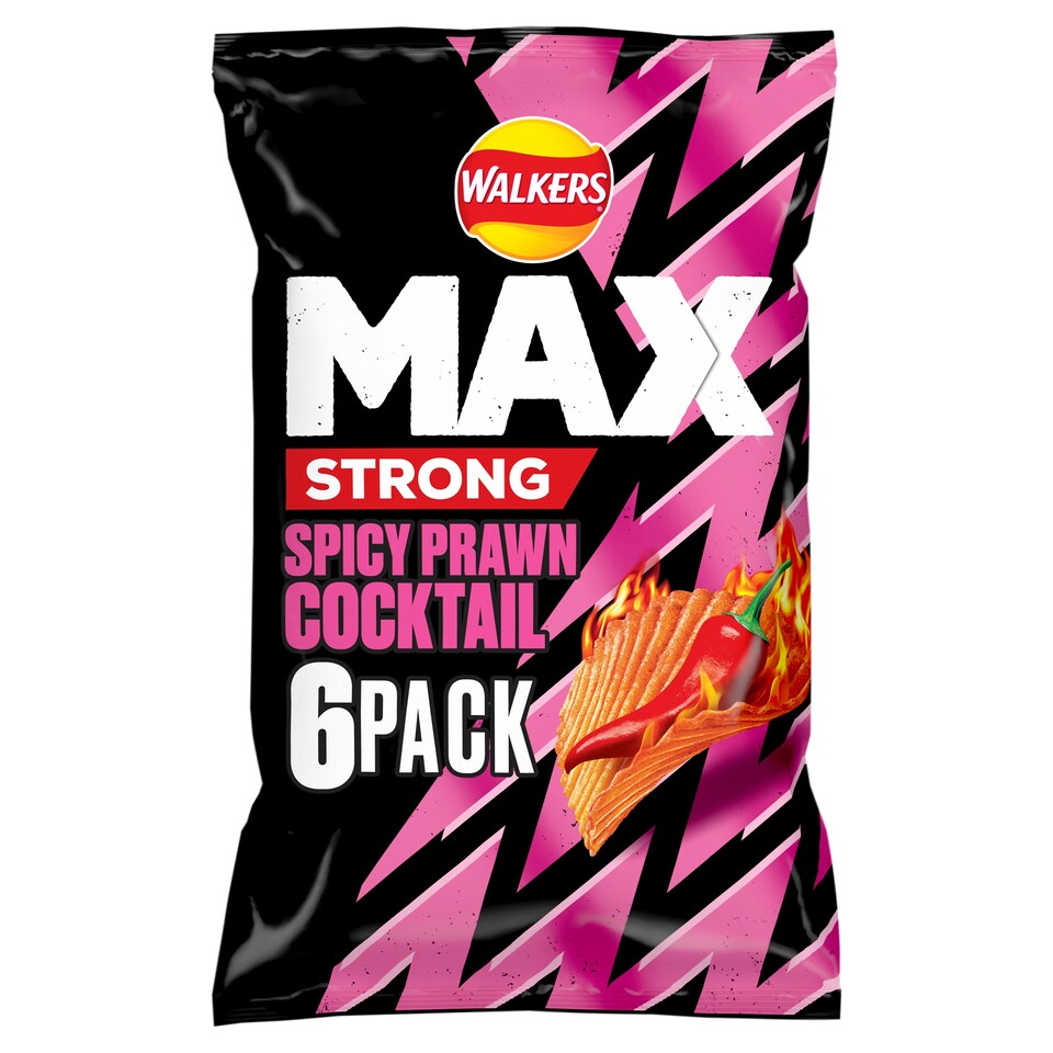 image 1 of Walkers Max Strong Fiery Prawn Cocktail Multipack Crisps 6x27g