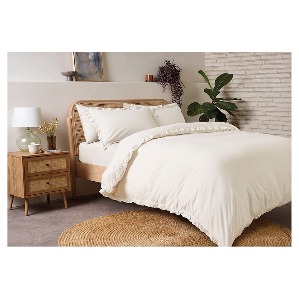 F&F Home Washed Cotton Ivory Duvet Set Double