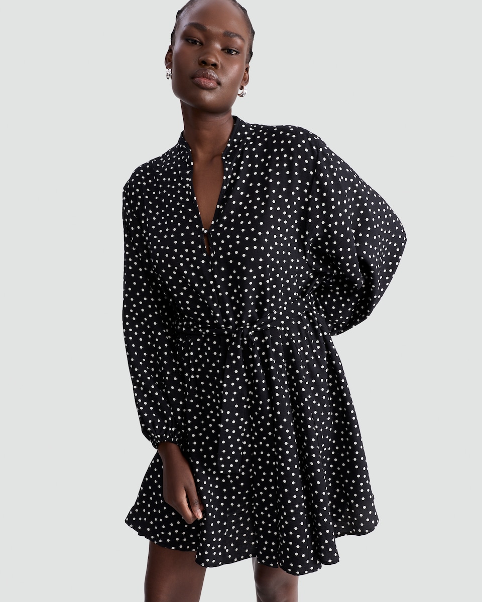 image 1 of F&F Polka Dot Tie Waist Dress in Multi Black White