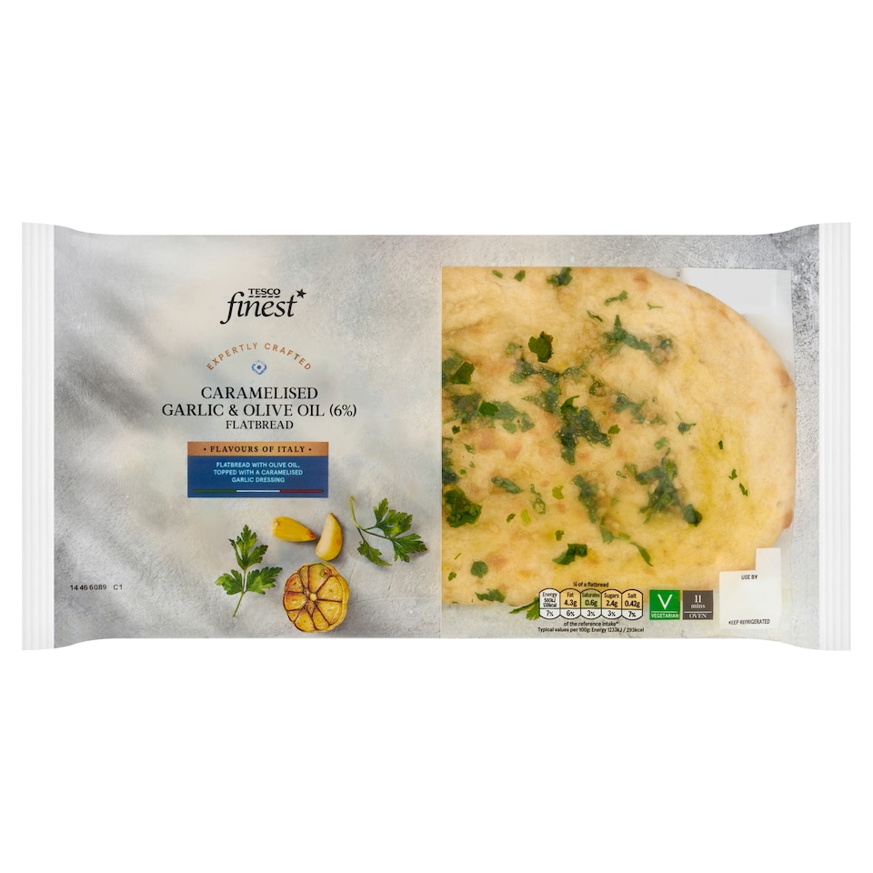 Tesco Finest Garlic & Extra Virgin Olive Oil Flatbread 200G