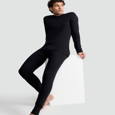 F&F WARMPLUS™ Medium Warmth Ribbed Thermal Long Johns in Black