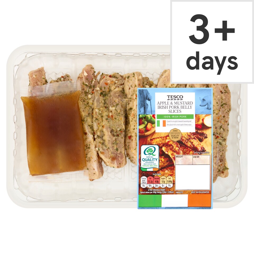 Tesco Apple & Mustard Irish pork belly slices 450g