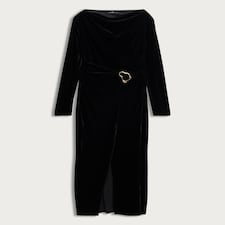 F&F Draped Velvet Dress with Gold Buckle in Black