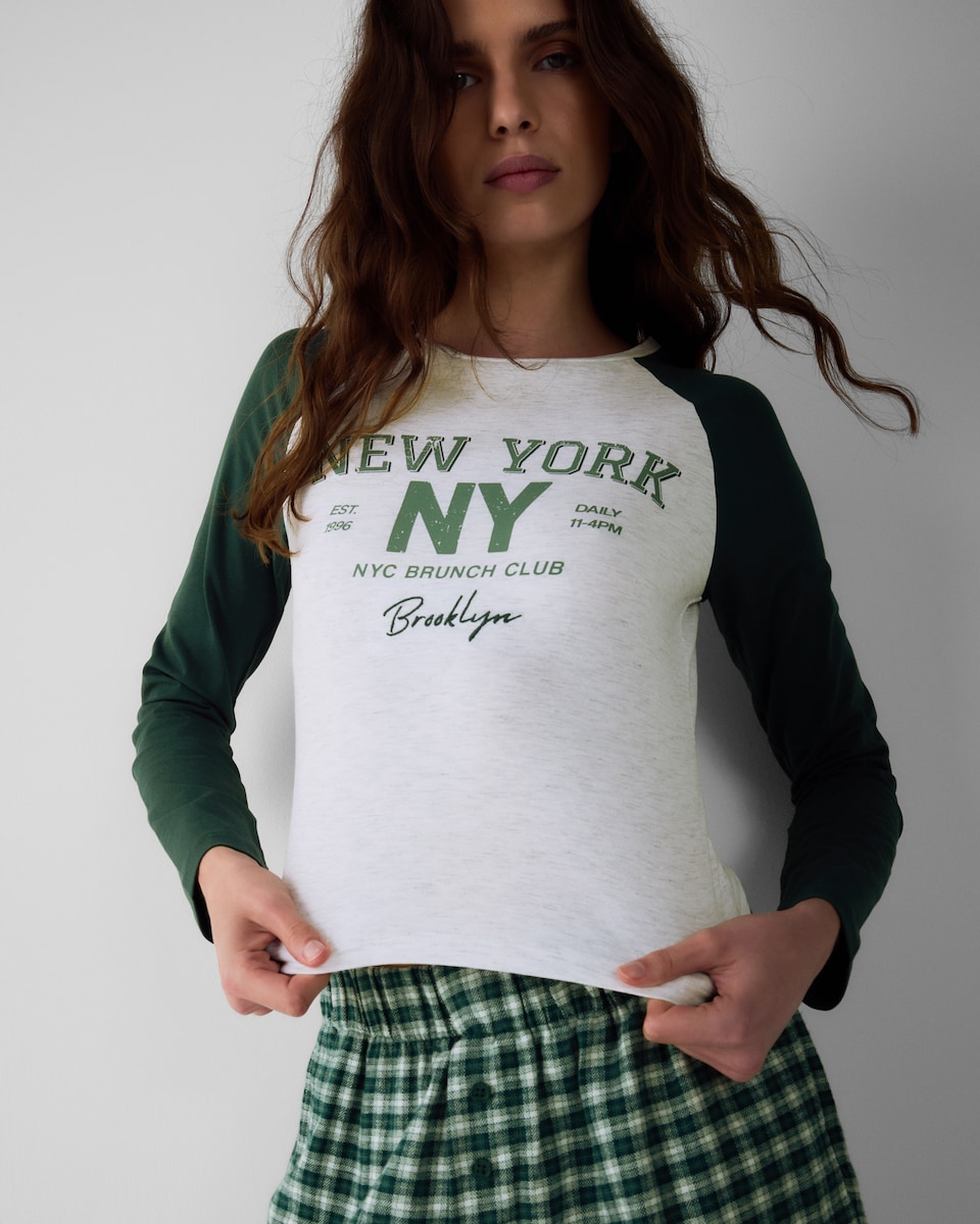 image 1 of F&F Cotton Rich Raglan Checked Pyjama Set in Multi Green