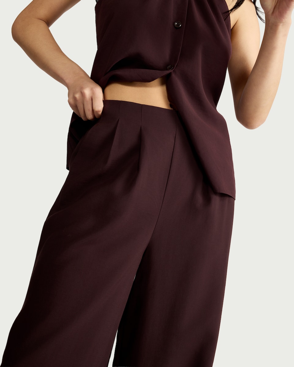 image 1 of F&F Modal Rich Wide Leg Co-ord Trousers in Burgundy