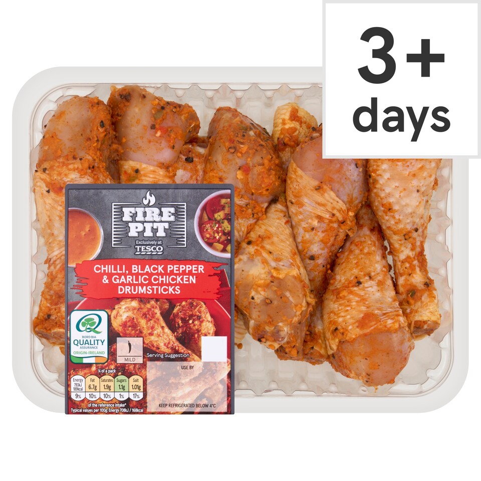 Tesco Fire Pit Chili, Black Pepper and Garlic Chicken Drumsticks 750g