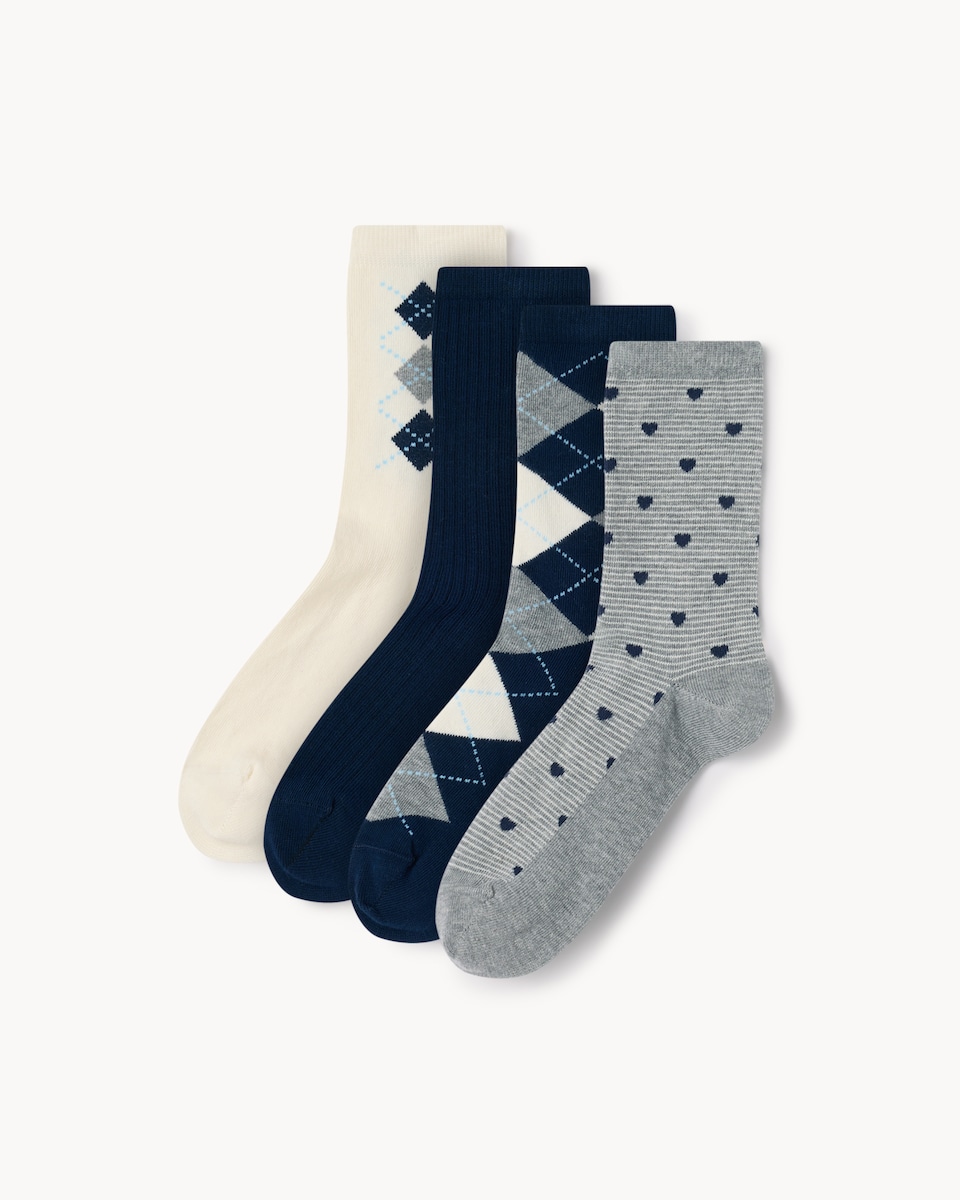 F&F 4-Pack Cotton Blend Argyle Ankle Socks in Blue