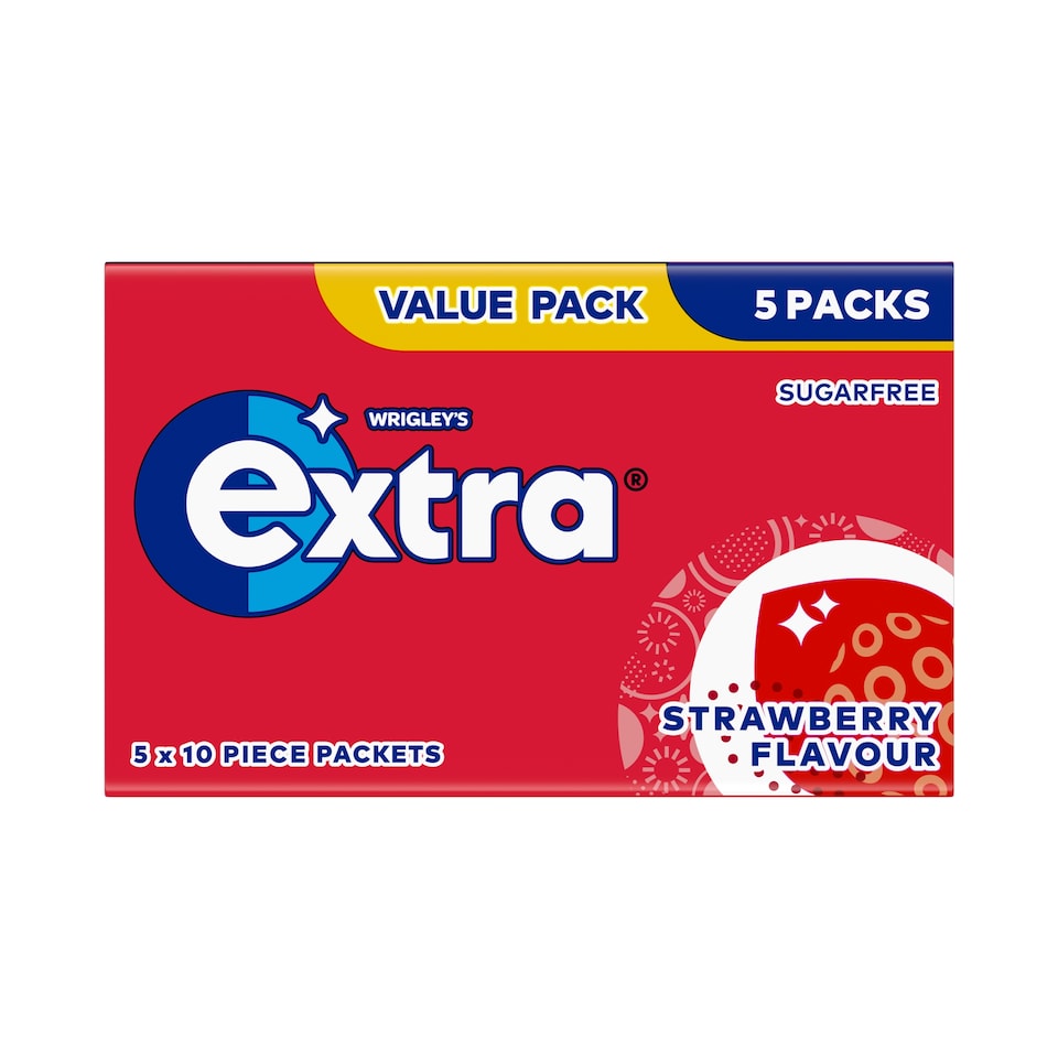 Wrigley's Extra Strawberry Flavour Sugarfree Chewing Gum 5 x 10 Pieces 70g