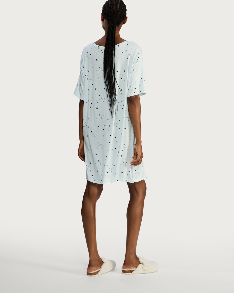 image 1 of F&F Star Print Short Sleeved Nightdress in Multi Blue