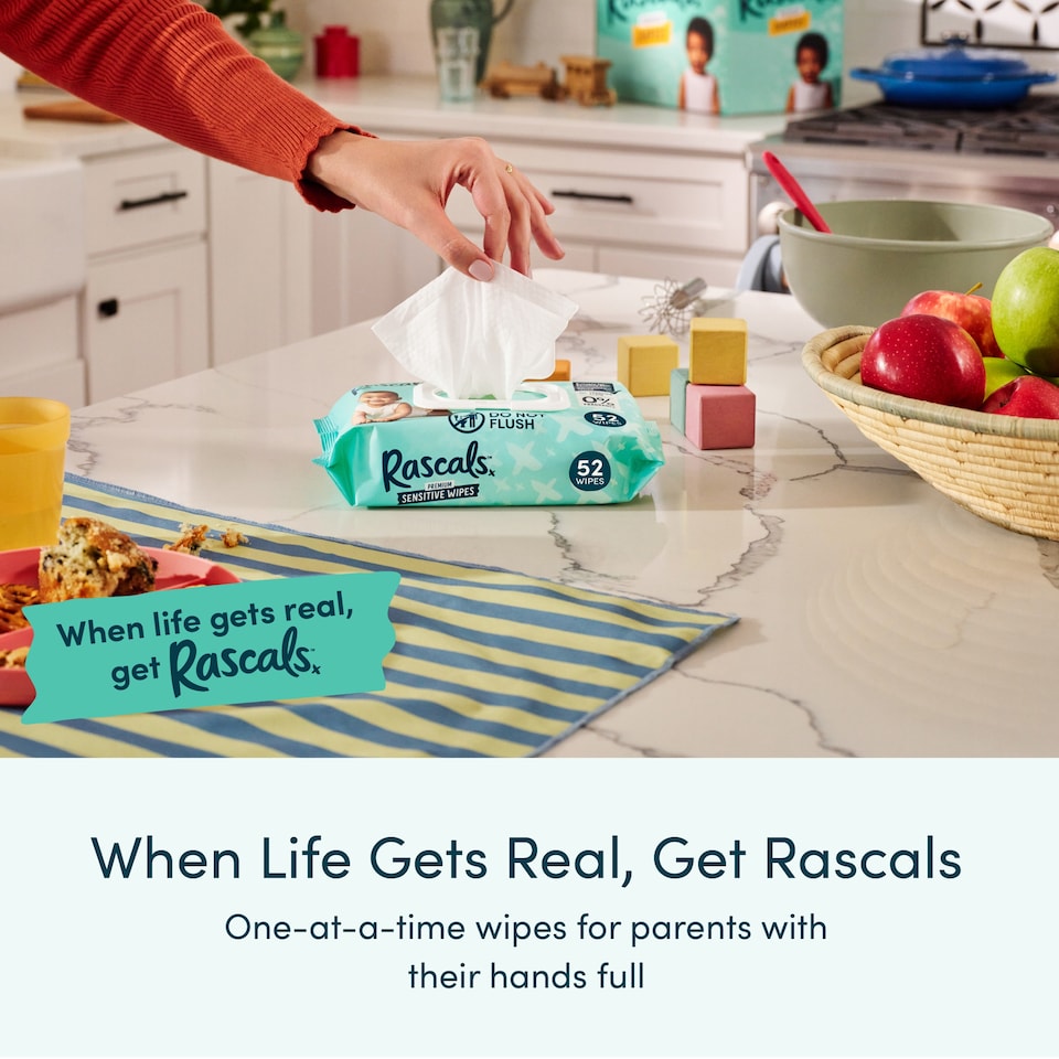image 1 of Rascals Premium Sensitive Wipes, Biodegradable | 12 x 52 (624) Baby Wipes