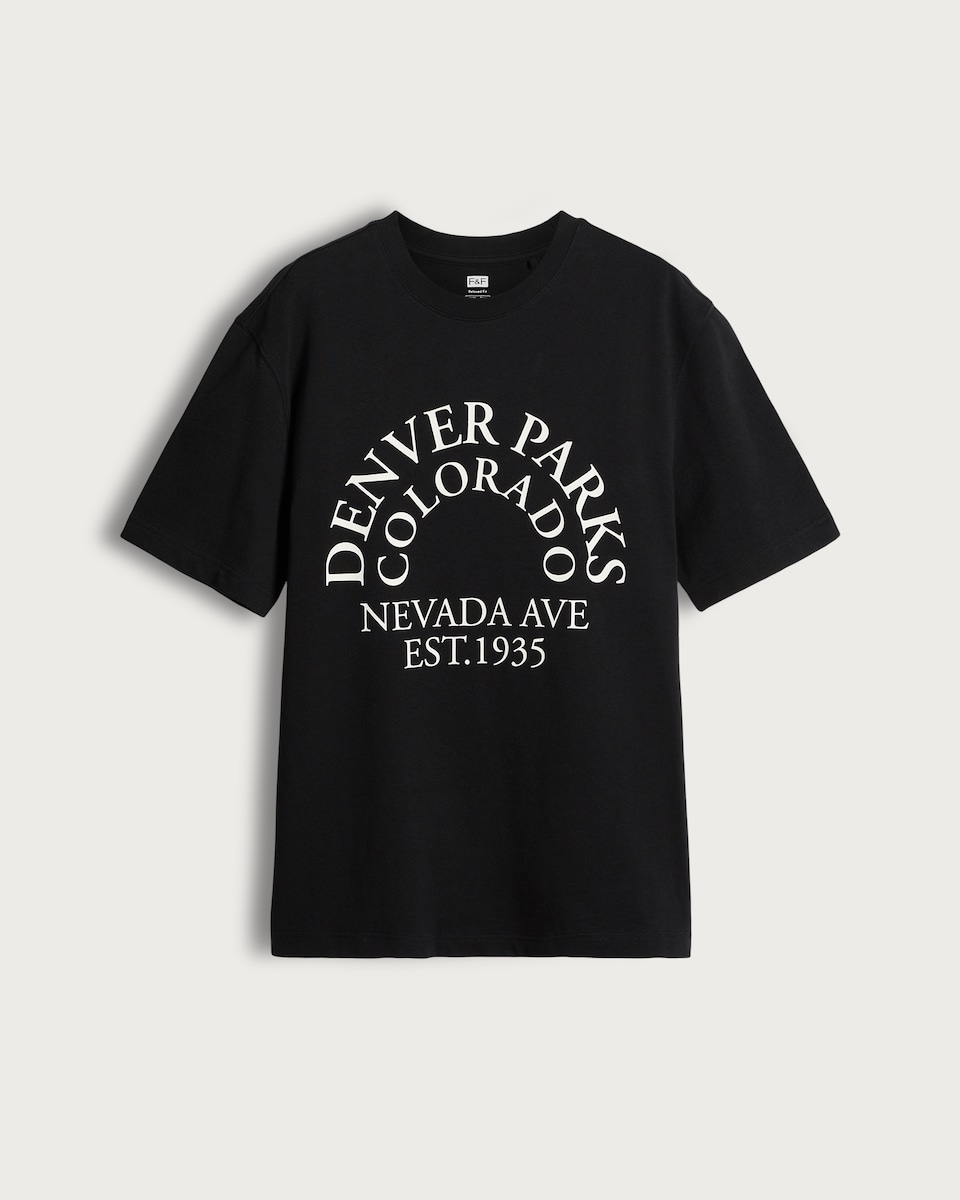 image 1 of F&F Pure Cotton Regular Fit Graphic T-Shirt in Black