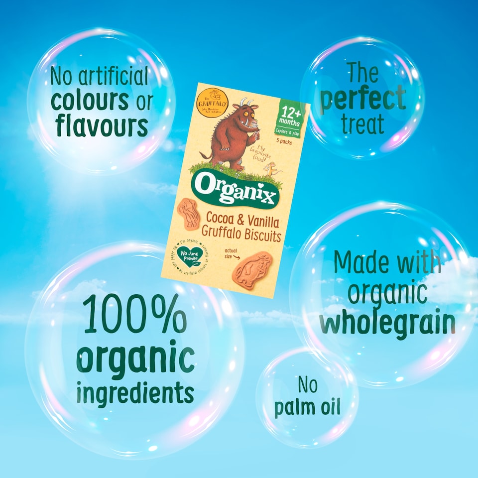 image 1 of Organix Cocoa & Vanilla Gruffalo Biscuits 5X20g