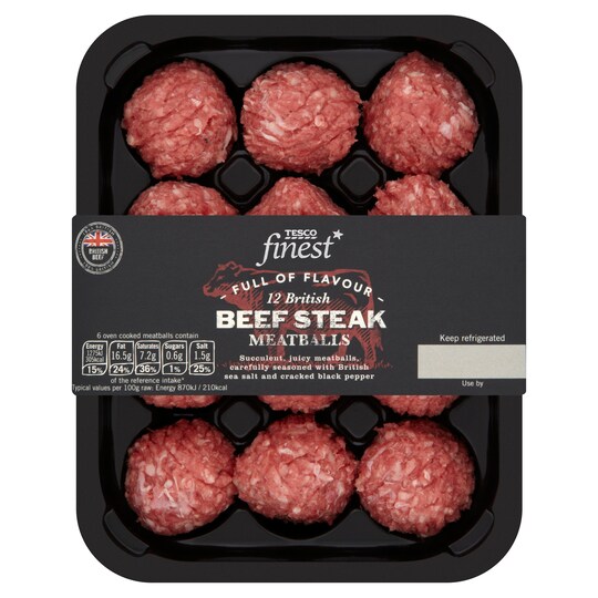 T Fin 12 Brt Beef Meatballs 336g Tesco Groceries