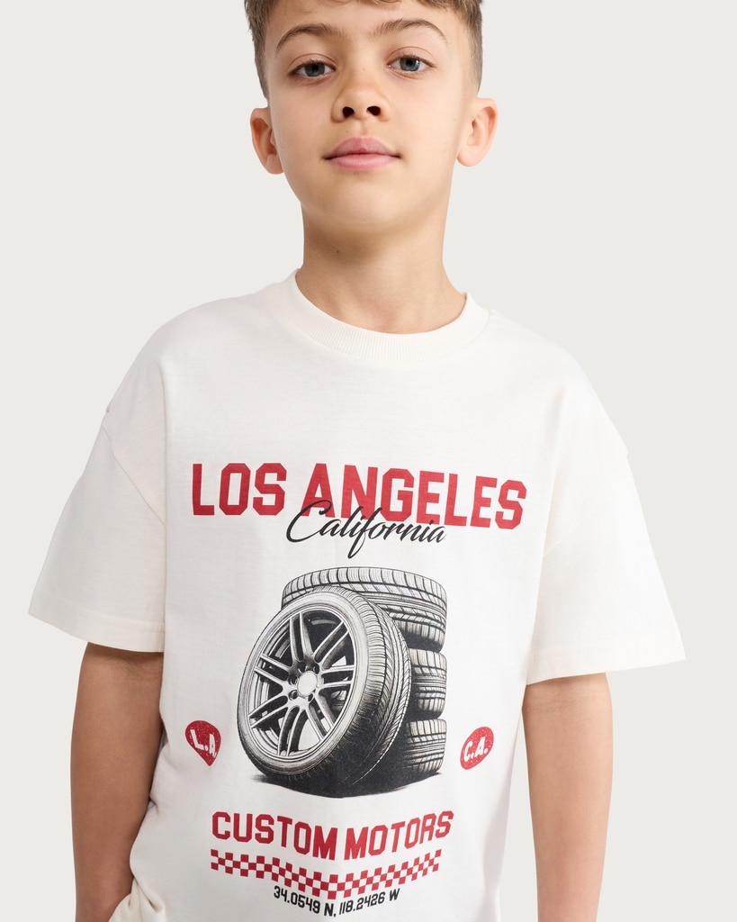F&F Boys Pure Cotton Oversized Fit T-Shirt in Cream