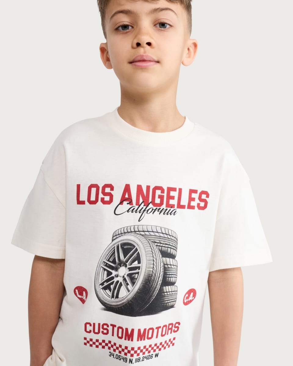 image 1 of F&F Boys Pure Cotton Oversized Fit T-Shirt in Cream
