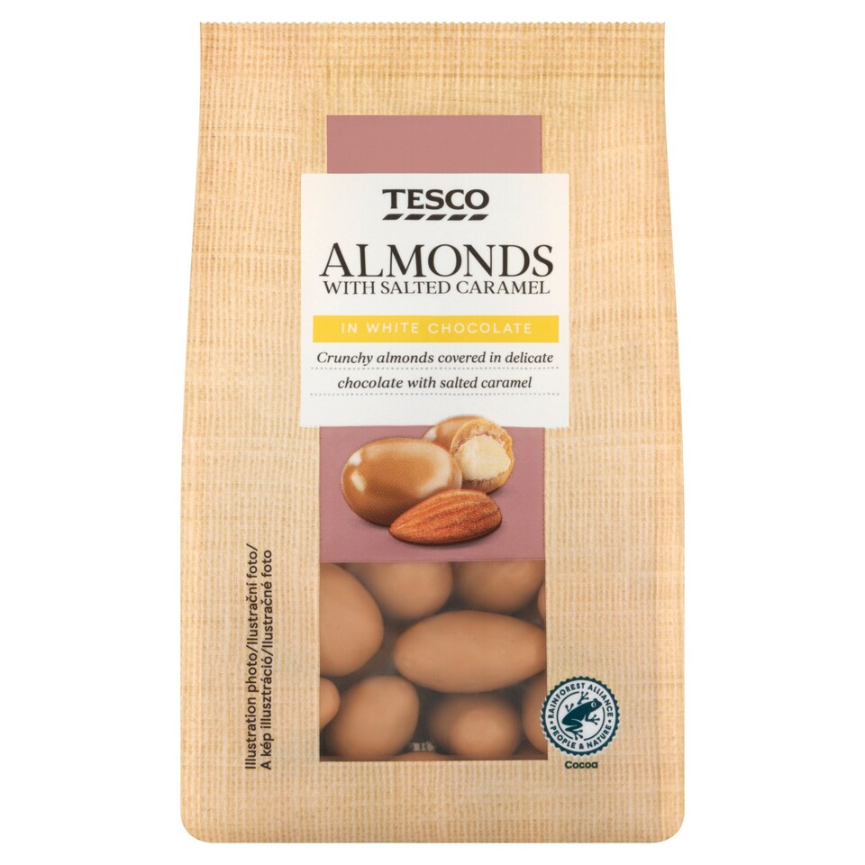 Tesco pörkölt mandulabél sós karamellás fehércsokoládé bevonatban 120 g