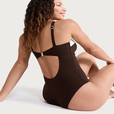 F&F Textured Contrast Trim Metal Cut Out Swimsuit in Brown
