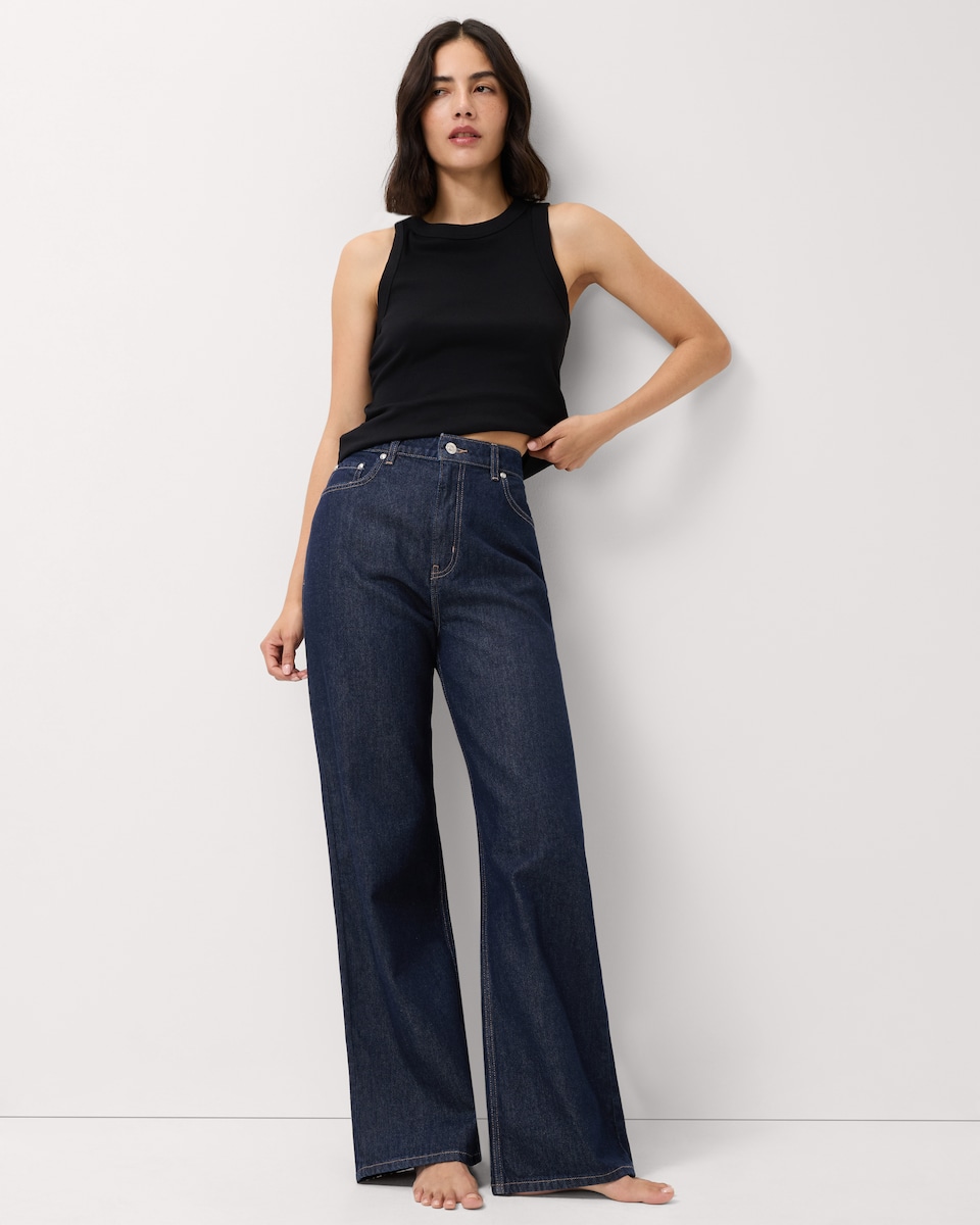 image 1 of F&F Pure Cotton Wide Leg Jeans in Navy