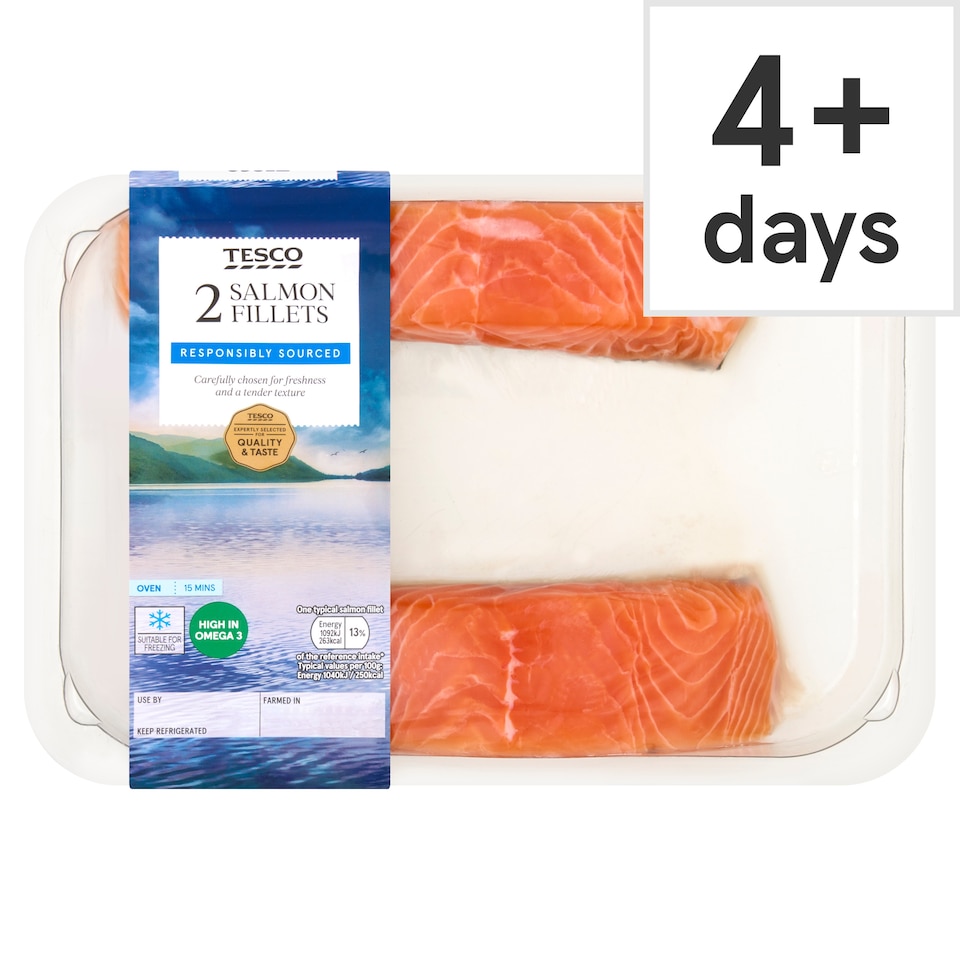 Tesco Salmon Fillets Skin On & Boneless 220G