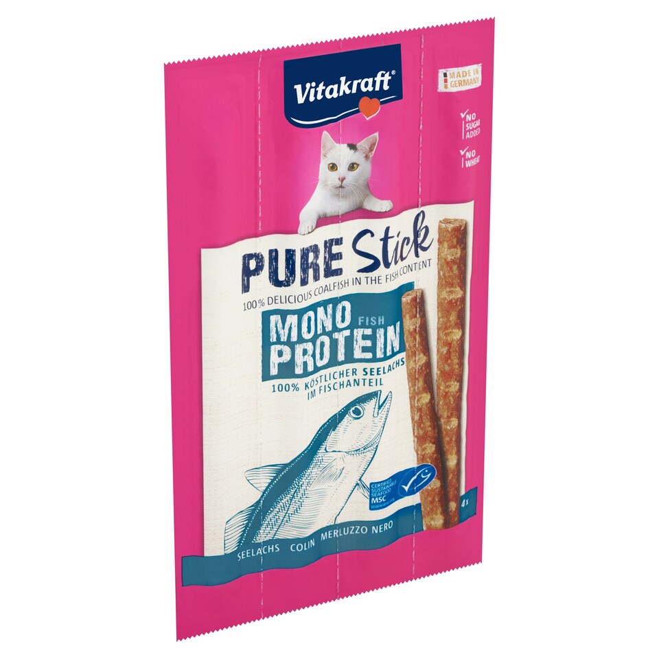 Vitakraft Pure Stick Monoprotein Fish Complementary Food for Cats 4 x 5g (20g)